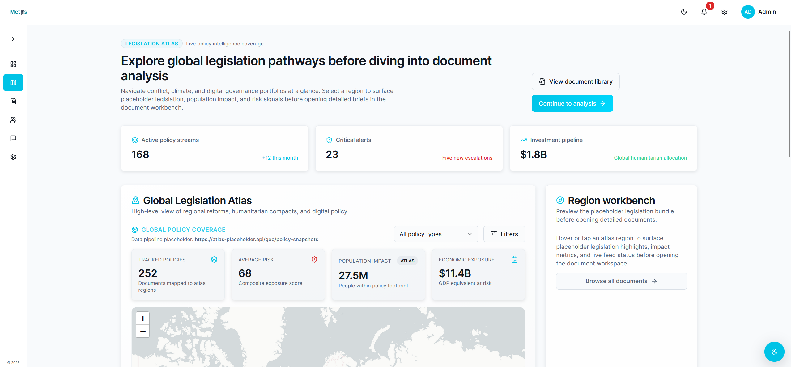 Global Legislation Atlas showing geographic visualisation of regional reforms and policy coverage
